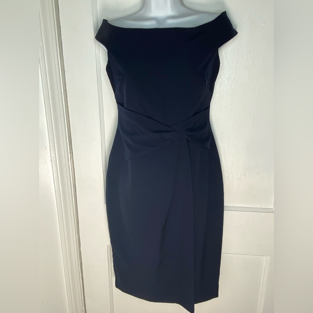 Lauren Ralph Lauren Navy Strapless Blue Midi Off Shoulder Wrap Twist Front Dress